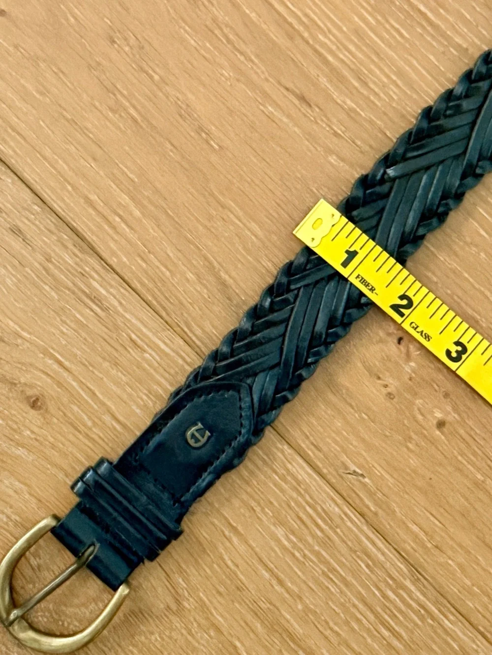 VTG Etienne Aigner 90s Braided Black Leather Belt Solid Brass Horseshoe Logo 39